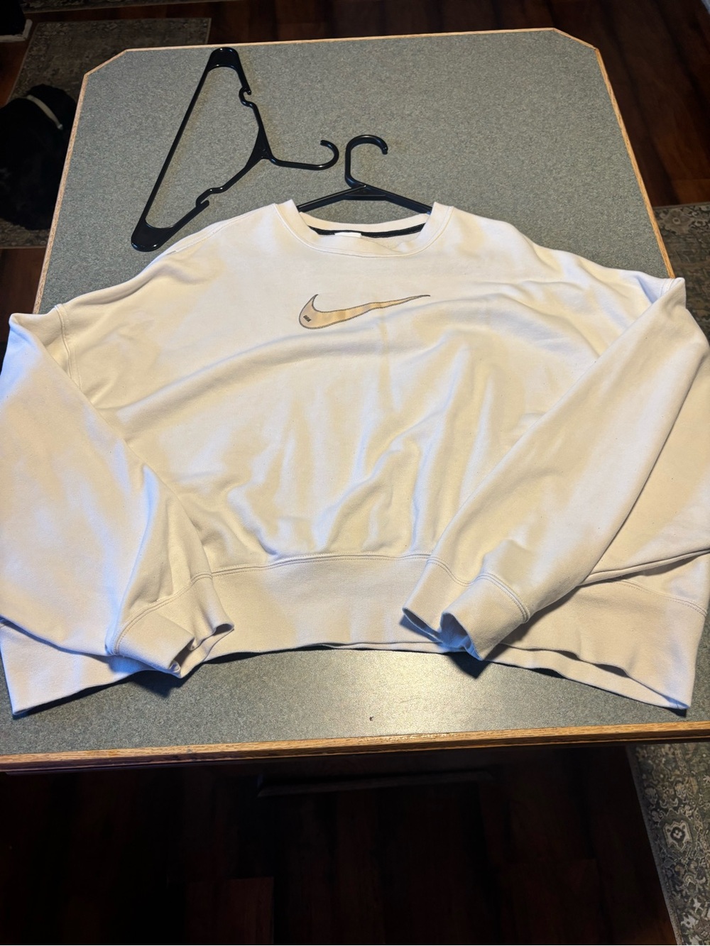 Nike Cream Crewneck Sweatshirt with Gold Swoosh